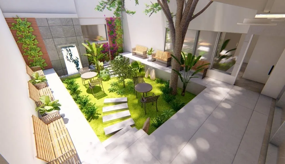 Clínica, jardín, restaurante y recepción